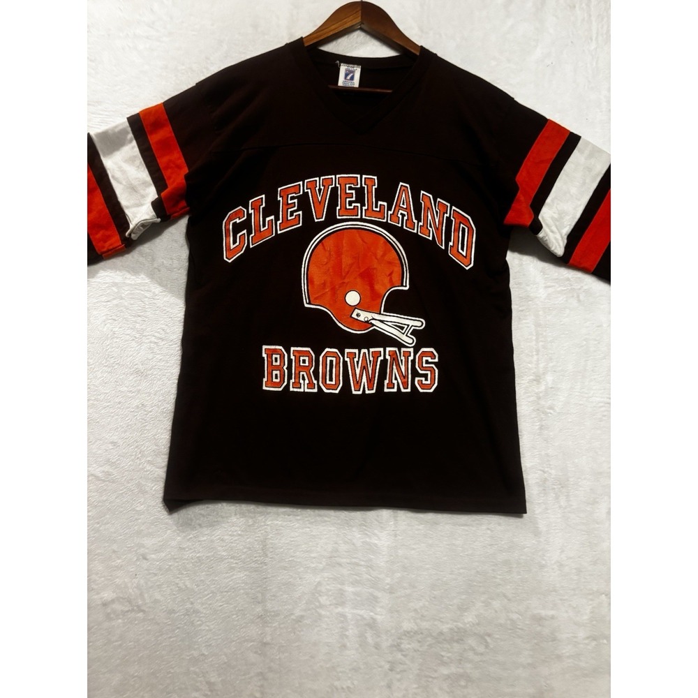 Vintage 80s Cleveland Browns Logo 7 Shirt NFL Football Striped Jersey Small Men